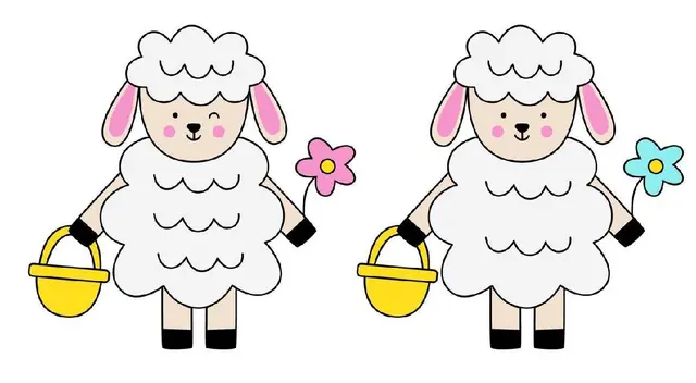 Encuentra las 3 diferencias d el tierna ovejita del reto