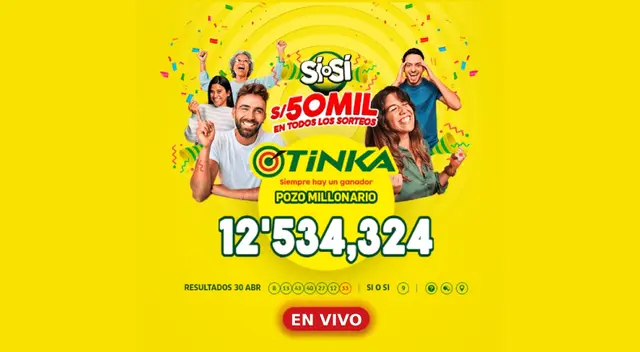 Resultados de La Tinka del miércoles 3 de mayo. ¡El Pozo Millonario es de 12'534,324 soles!