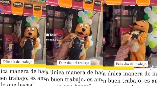 Una joven intenta de jalar clientes pero atrae a perritos.
