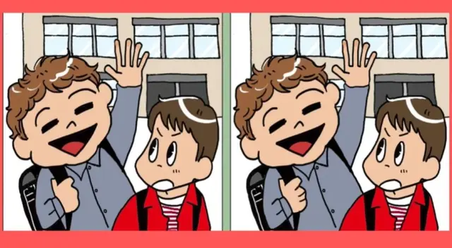 Retos visual con tres diferencias en imagen de dos niños