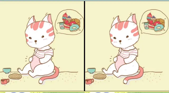 Reto visual para encontrar tres diferencias en gatito