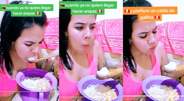 La extranjera señaló que prefiere un caldo de gallina peruano y no las tradicionales arepas de su país. La extranjera señaló que prefiere un caldo de gallina peruano y no las tradicionales arepas de su país.