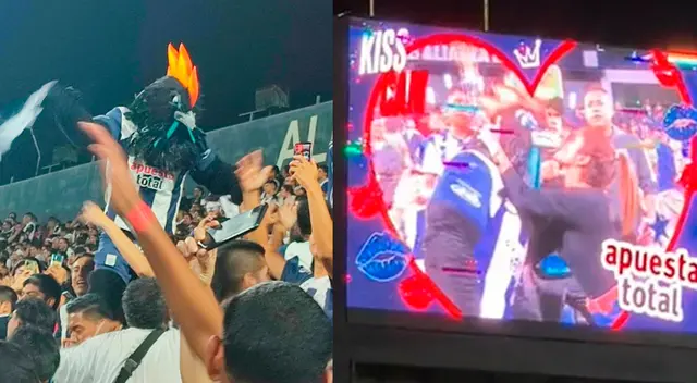 Mascota de Alianza Lima celebró en la tribuna e hizo match con hincha. Mascota de Alianza Lima celebró en la tribuna e hizo match con hincha.