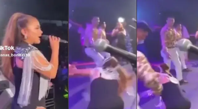 La cantante peruana protagonizó una aparatosa caída durante su concierto. La cantante peruana protagonizó una aparatosa caída durante su concierto.