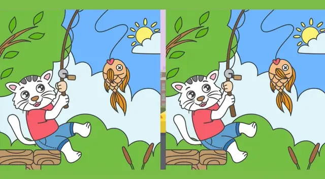 ¿Ubicarás rápidamente las diferencias entre los gatitos pescadores?