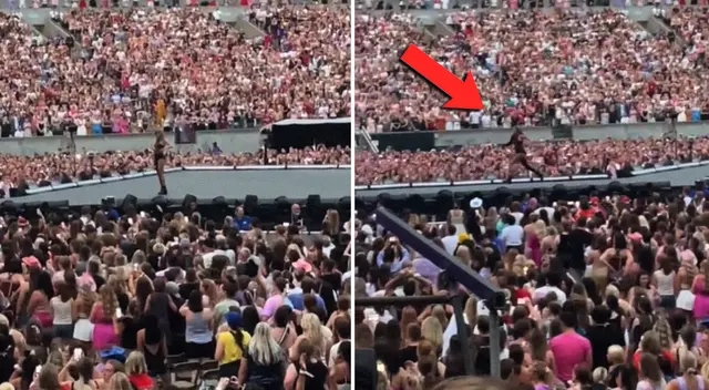 Tylor Swift corriendo detrás de sus bailarines. Tylor Swift corriendo detrás de sus bailarines.