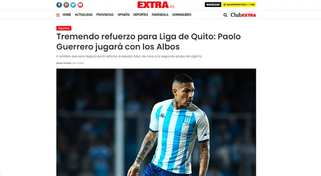 Paolo Guerrero llega para ganarse un puesto en LDU. Foto: Extra Paolo Guerrero llega para ganarse un puesto en LDU. Foto: Extra