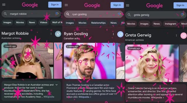 Ryan Gosling y Margot Robbie en Google
