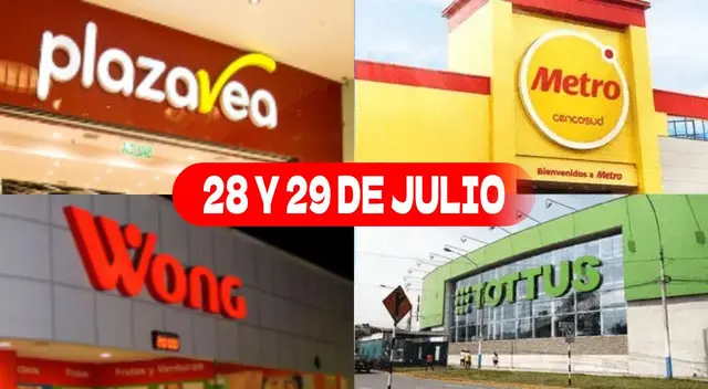 Plaza Vea, Metro, Wong y Tottus atenderán con normalidad 28 y 29 de julio.