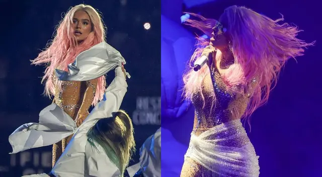 La cantante colombiana tuvo un percance con su atuendo sobre el escenario de Las Vegas.