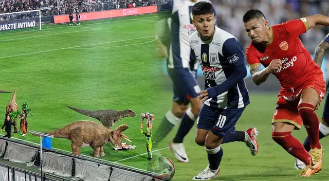 En el entretiempo aparecieron dinosaurios en la cancha de Matute.