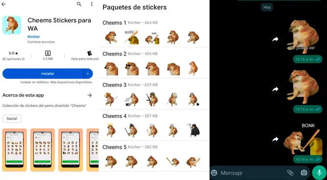 Así podrás tener los stickers de Cheems. Foto: Composición   