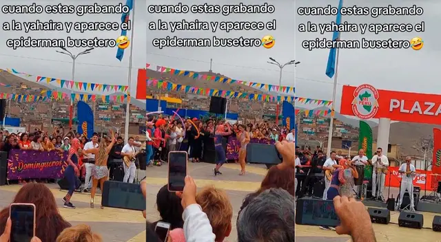 Yahaira Plasencia fue interrumpida por un joven disfrazado de Spiderman. Yahaira Plasencia fue interrumpida por un joven disfrazado de Spiderman.