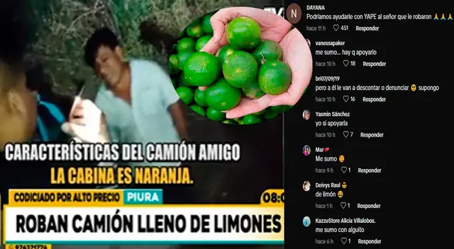 Cientos de usuarios harán una colecta para ayudar al conductor a quien robaron 200 mil soles de limón en Piura. Cientos de usuarios harán una colecta para ayudar al conductor a quien robaron 200 mil soles de limón en Piura.