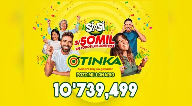 El Pozo Millonario de La Tinka es de 10'739,499 y tú podrías ser uno de los ganadores. El Pozo Millonario de La Tinka es de 10'739,499 y tú podrías ser uno de los ganadores.