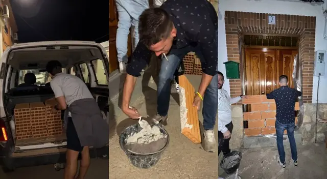 Una novia fue sorprendida con una pared construida por sus amigos durante la madrugada.