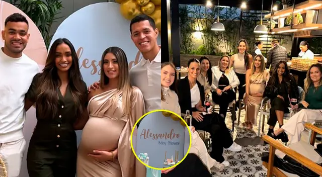 Renato Solís, arquero de Sporting Cristal, celebra el baby shower de su hijo Alessandro al lado de su esposa Brenda Morales Marín.