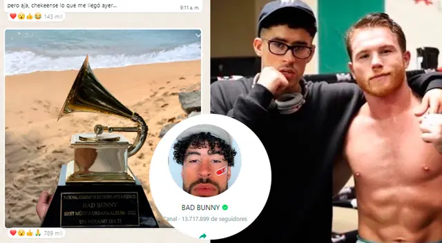 El 'Conejo Malo' celebró el Grammy que recibió hace solo unos días y mandó un saludo a Canelo Álvarez.