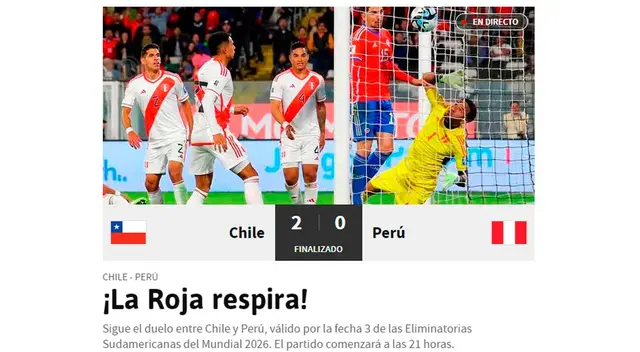 Así informó AS Chile el triunfo de su selección ante Perú Así informó AS Chile el triunfo de su selección ante Perú