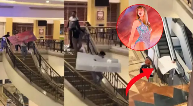 Fanático se lleva cartel gigante de Taylor Swift tras ver la película 'The Eras Tour'.