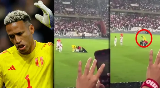Pedro Gallese lanzó el celular del hincha peruano que ingresó al campo ante Argentina.