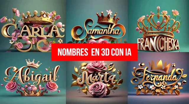 Nombres de mujeres en 3D personalizados con Inteligencia Artificial gratis con coronas doradas. Nombres de mujeres en 3D personalizados con Inteligencia Artificial gratis con coronas doradas.
