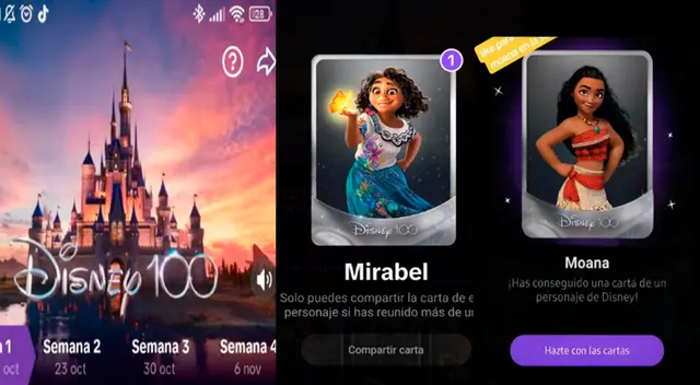 Consigue a Moana y Mirabel en los Cards de Disney 100 en TikTok.
