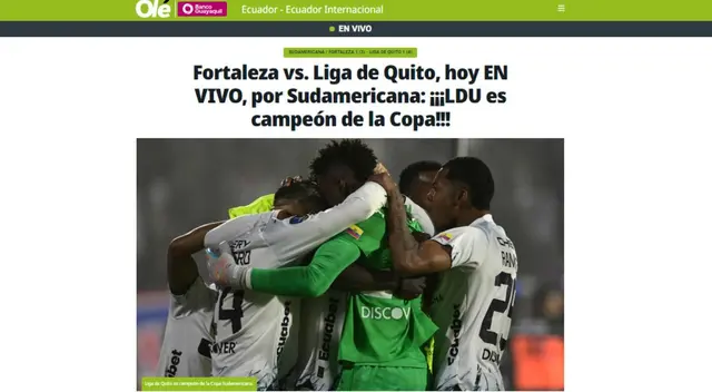 El Diario Olé no fue ajeno al triunfo de LDU. El Diario Olé no fue ajeno al triunfo de LDU.