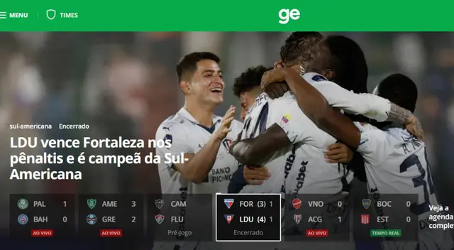Globo Esporte, de Brasil, reaccionó al triunfo de LDU. Globo Esporte, de Brasil, reaccionó al triunfo de LDU.