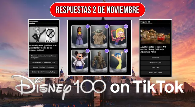 Revisa AQUÍ las respuestas correctas del cuestionario Disney 100 en TikTok del 2 de noviembre. Revisa AQUÍ las respuestas correctas del cuestionario Disney 100 en TikTok del 2 de noviembre.