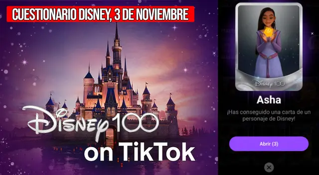 Conoce las respuestas del Cuestionario Disney 100 de HOY, viernes 3 de noviembre. Consigue la carta de Asha en la semana 3. Conoce las respuestas del Cuestionario Disney 100 de HOY, viernes 3 de noviembre. Consigue la carta de Asha en la semana 3.