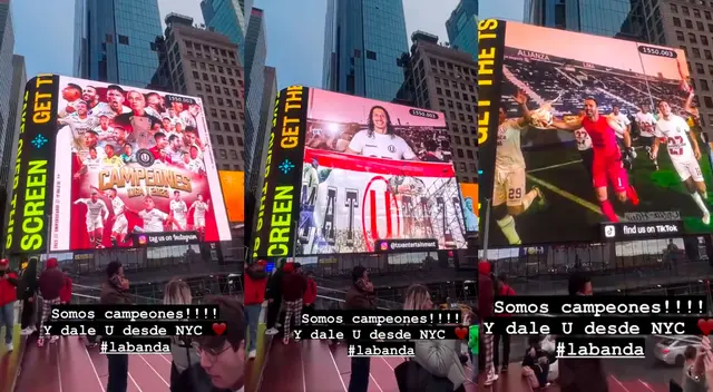 Hinchas de Universitario lograron proyectar la foto del equipo campeón en el Times Square. Hinchas de Universitario lograron proyectar la foto del equipo campeón en el Times Square.