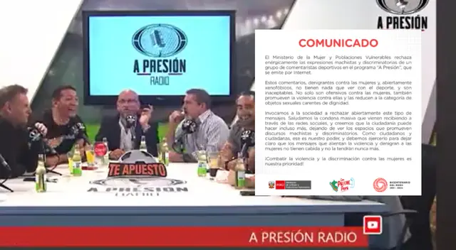 Ministerio de la Mujer rechaza comentarios machistas en 'A Presión'
