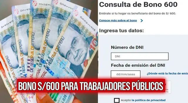 Conoce cómo y cuándo cobrar los 600 soles del Bono para trabajadores públicos, noviembre 2023.