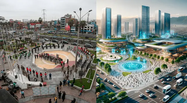 La Plaza Mayor del distrito de Los Olivos en el año 2050 según la Inteligencia Artificial.