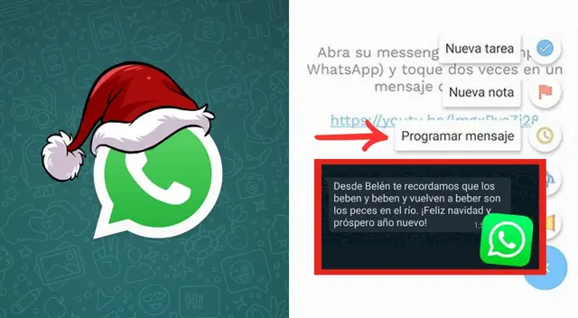 Revisa AQUÍ el modo de programar un mensaje de Navidad en WhatsApp. Revisa AQUÍ el modo de programar un mensaje de Navidad en WhatsApp.