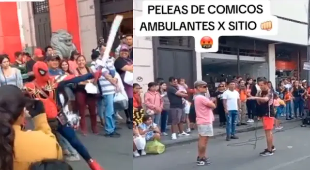 Spiderman intervino en pelea de cómicos de la calle y fue ovacionado por los curiosos.