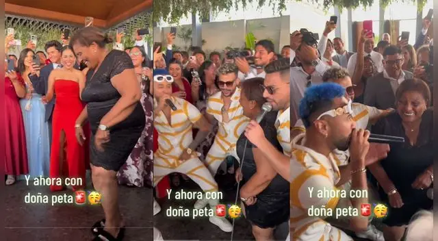 Los conquistadores de la salsa sacaron a bailar a Doña Peta y ella demostró que sabe regalar chocolate.