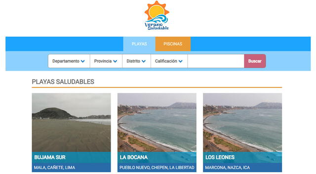 Plataforma de Playas Saludables y Piscinas. Captura:veranosaludable.minsa.gob.pe   