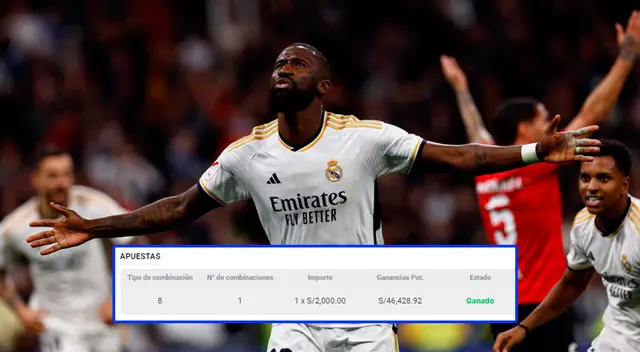 El apostador peruano jugó 2000 soles por el Real Madrid y logró llevarse 43 mil soles en solo minutos.