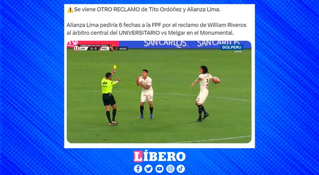 Usuario menciona a Alianza Lima tras amarilla para Riveros en Universitario por cortar a Cuesta.