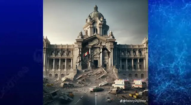 El frontis del Palacio de Justicia quedaría en la ruina.