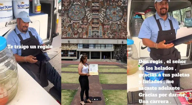 Padre reacciona cuando su hija le entrega su diploma de graduada en medicina.