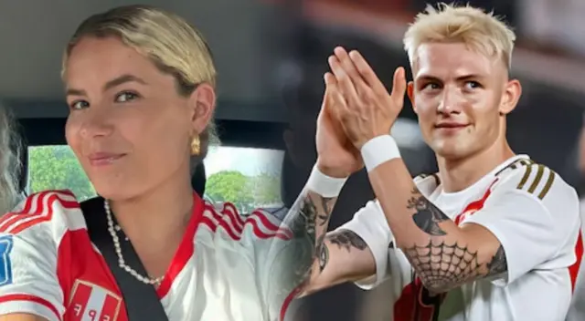 Novia de Oliver Sonne lució la camiseta de la selección peruana.
