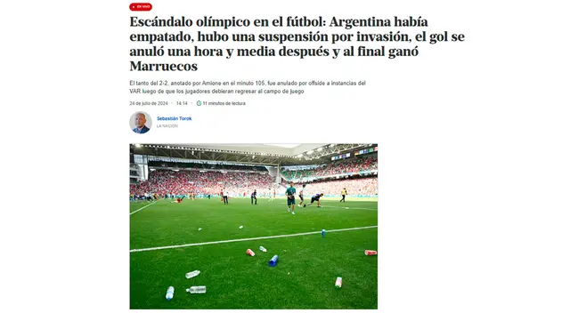 La Nación se pronunció sobre el gol anulado a Argentina en los Juegos Olímpicos