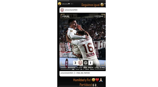 Así fue la publicación de Corzo tras el triunfo de Universitario | Foto: Instagram Aldo Corzo    