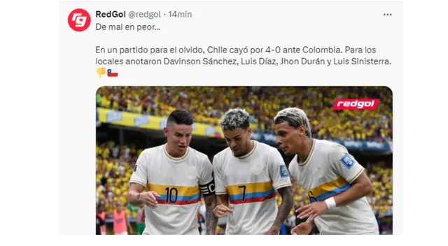 "De mal en peor", así informó Red Gol sobre la nueva derrota de Chile "De mal en peor", así informó Red Gol sobre la nueva derrota de Chile