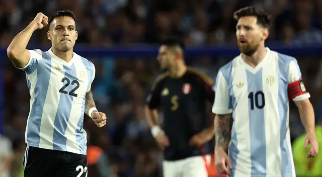 Lautaro Martínez celebra su gol ante Perú.