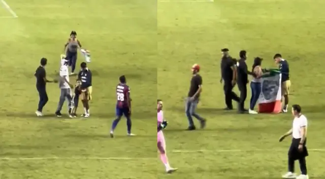Piero Quispe recibió el cariño de los hinchas de Pumas tras un partido amistoso.