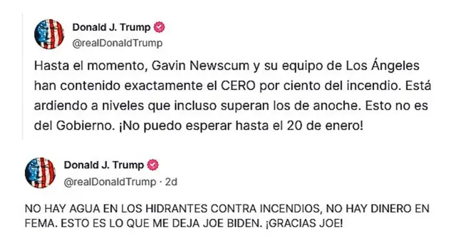 Comunicado de Donald Trump Incendio en Los Ángeles